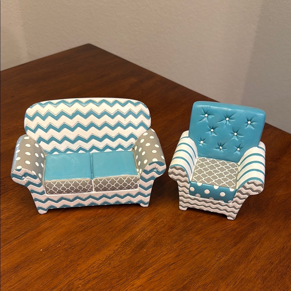 Blue and Gray Chevron Accent Decor Set The Spring Shop Miniature Set Couch Chair
